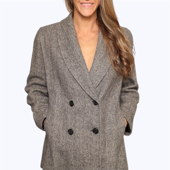 Hermon Kay Jackets & Blazers - Hermon Kay Blazer Size 16 Herringbone Double Breasted Wool Blend Jacket